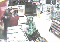 Man in wheelchair stopping a robbery