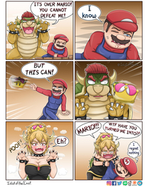 Mario defeating Bowser with a simple trick