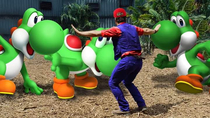 Mario fending off Yoshis