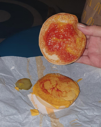 McDonalds forgot the burger part of my mums cheeseburger She also asked for no pickles