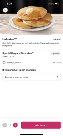 McDonalds offers a no pancake option in my pancake order