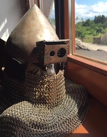 Medieval helmet with pocket for GoPro Hero 