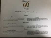 Menu for my cousins th birthday party Thats th not th