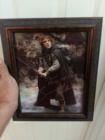 Met Sean Astin at a comic-con I told him my wife cries at the end of Fellowship of the Ring when Sam chases after Frodos boat EVERY time this was the autograph I got