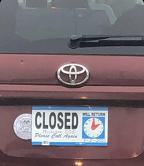 modern problems require modern solutions cant register your new car because SOS is closed Steal the SOS sign and use it as a plate 