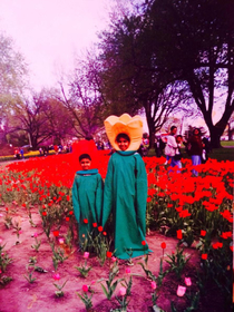 Mom made us dress as tulips for a visit to the tulip garden in 