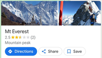 Mount everest only has  stars on google maps