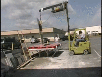 Moving a slab of granite with a forklift