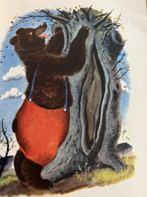 Mr Bear is looking for his honey in the wrong hole From a childrens book