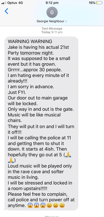 Mum warns neighbours about sons st birthday