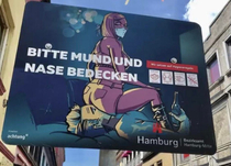 Municipal PSA in Hamburgs red-light district Please keep mouth and nose covered