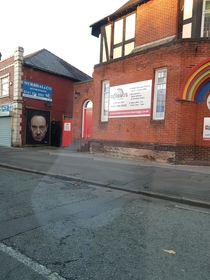 Mural to Kevin Spacey is now awfully sinister looking next to the entrance of a nursery