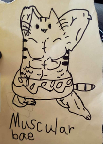 Muscular cat my niece drew for some reasonIdk