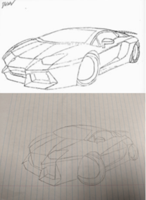 My attempt to draw this Lamborghini Aventador goes wrong in a beautiful way