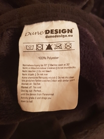 My blankets washing instructions Im so not sleeping now