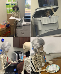 My boss brought in skeletons to work and said I had to move them around everyday for halloween