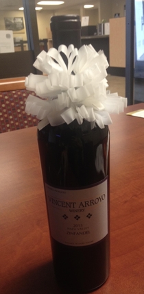 My boss HATES scotch tape and loves wine This was my retirement gift for him