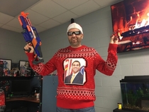 My boss wins ugly christmas sweater of the year