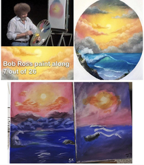 My boyfriend and I attempted a Bob Ross painting Bf kept muttering encouraging words to himself the whole time It was the cutest