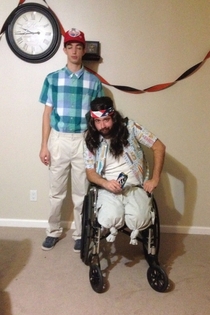 My brother and his buddy as Forrest and Lieutenant Dan