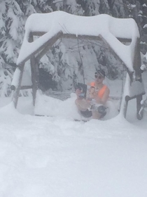 My brother in law enjoying Spring Break in WI after their record-breaking snowfall this week