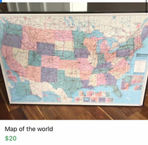 My brother just sent me this map of the world that is being sold for  in Chattanooga Tennessee