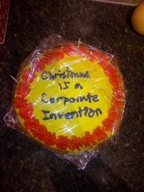 My brother was in charge of making a cake for a Christmas Party