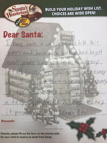 My brother who still believes in santa wrote him this letterhe has recently been browsing reddit