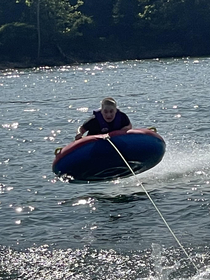 My brothers first time tubing Look how relaxed he is 