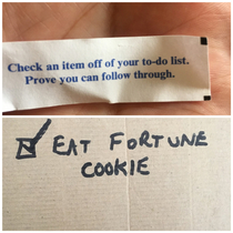 My brothers follow through with a fortune from a fortune cookie
