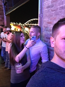 My buddy regretting meeting this Bumble date at the bar