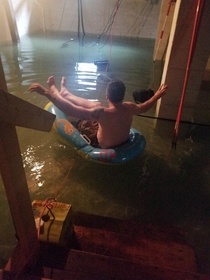 My buddys basement flooded so he made the best of it