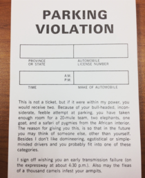 My client was having a garage sale and I walked away with a pad of these parking violations for 