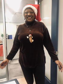 My coworker came to the office holiday food fest dressed like Mr Hanky