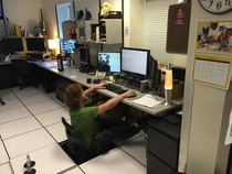 My coworker got tired of his standing desk