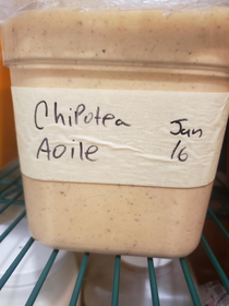 My coworker just spells things wrong sometimes This is his Chipotle aioli