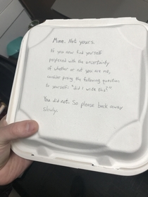 My coworkers passive aggressive message on his lunch