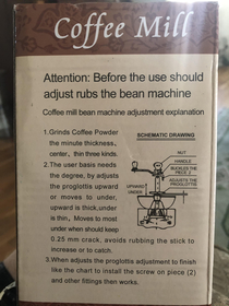 My dad bought a coffee mill and asked me for help using it Went to read the directions and