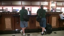 My dad checking into a hotel They were both completely oblivious