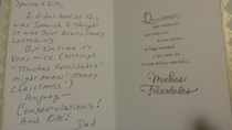 My dad got my wife and I a card for our wedding He didnt realize it was in spanish