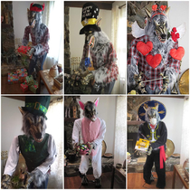 My dad had no place to store the warewolf he bought during Halloween so now he leaves it out and dresses it up for each holiday These are just a few so far this year I thought his Cinco de Mayo costume was pretty spot on