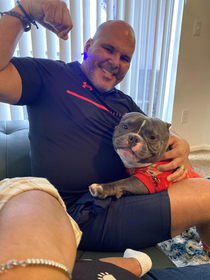 My dad sent me this picture with this dog they both match too well