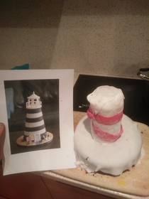 My dad tried to make a lighthouse cake