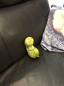 My dad usually sits on the couch so I made a cucumber to look like him