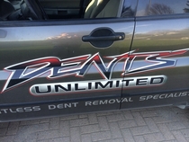 My dads business logo It says dents but looks like penis