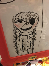 My daughter drew a picture of her little sister  apparently her little sister is Michael Jackson