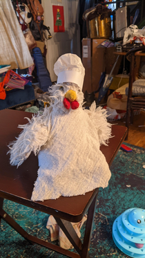 my daughter has a stuffed chicken she loves so I make and dress it up in outfits occasionally