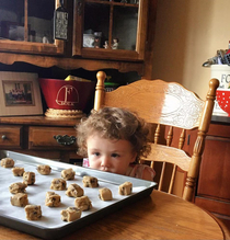 My daughter insisted on watching the cookies while waiting for the oven to heat up She stayed like that for  minutes