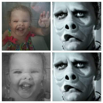 My daughter playing behind the shower door reminded me of someone
