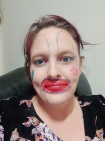 My daughter wanted to practice her make up skills Turned me into a clown instead 